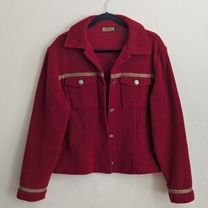 VTG Western Cozy Jacket Dark Red with Leather Trim